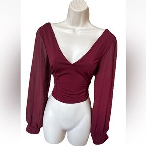 Privy Deep Red V-Neck Blouse Size Medium